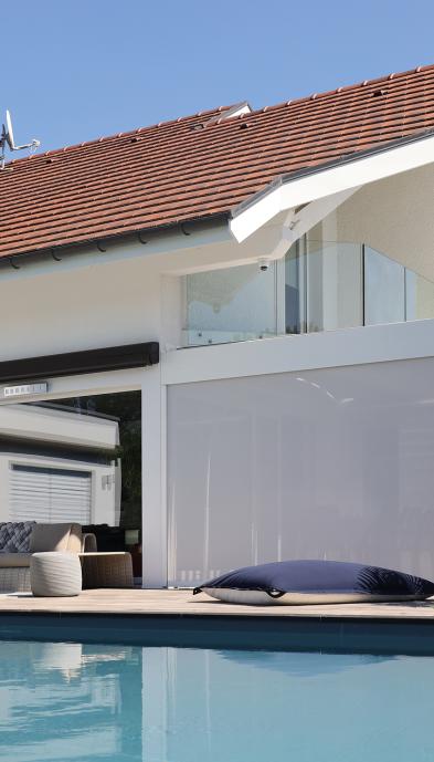 Drop-down awnings integrated
